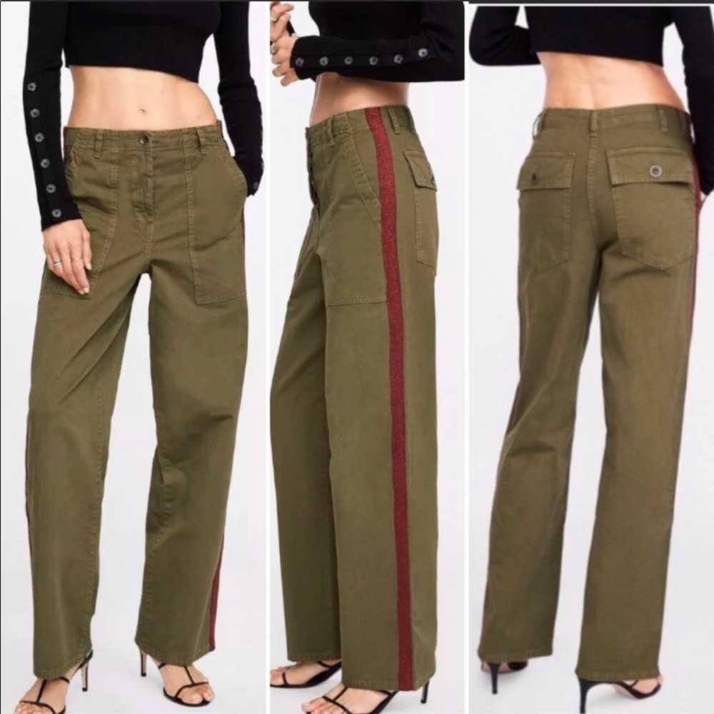 NWT ZARA the worker straight olive green trousers 90s Y2K baggy cargo pants